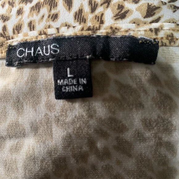 CHAUS WOMEN'S V-NECK GATHERED FRONT 3/4 SLEEVE ANIMAL PRINT BLOUSE LARGE-EUC - Picture 8 of 8